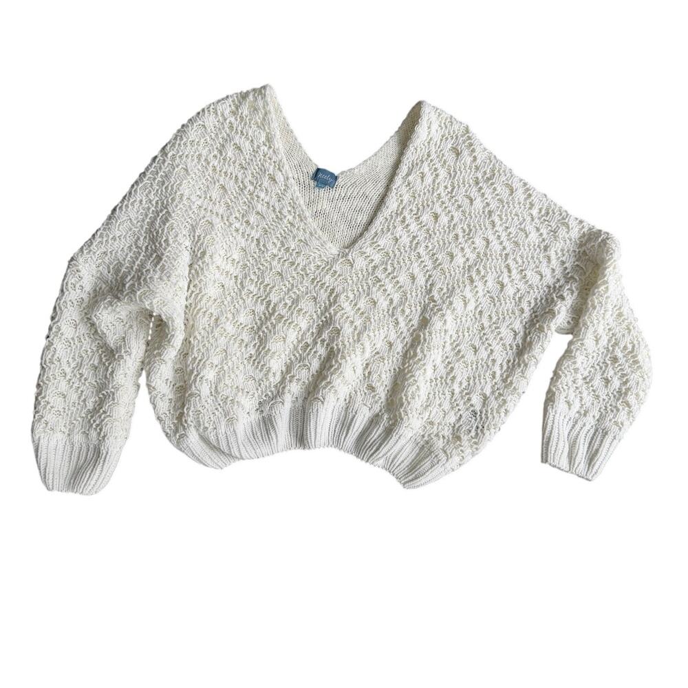 Neely Ivory Knit Slouchy Drop-Shoulder Cropped Sweater Cozy Sz XS